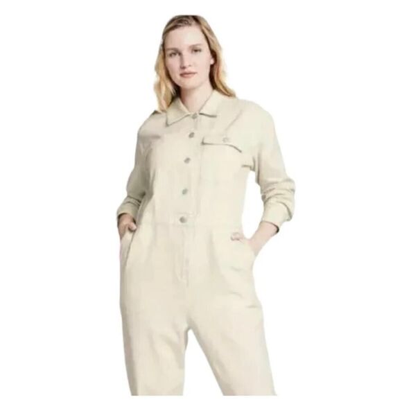 Sandy Liang x Target Women’s Button Front Long Sleeve Jumpsuit Birch Size 4 - Picture 1 of 16